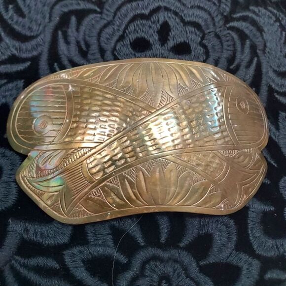 Vintage Oversized Etched Fish Brass Belt Buckle Made In India - Picture 1 of 10